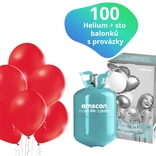 Helium set a červené balónky 100 kusů