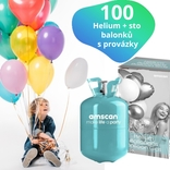 Helium set - 100 ks barevných balonků a helium 