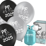 Helium set a silvestrovské balónky PF 2025 stříbrné a černé mix 25 ks 