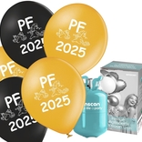 Silvestrovský helium set PF 2025 s balónky Metallic zlaté a černé mix 25 ks 