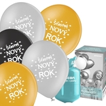 Helium set s balónky Šťastný nový rok Metallic mix 25ks 