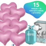 Helium set IBREX srdce růžové 15 ks - balónky s dobou létání 30 dní