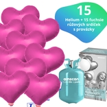 Helium set IBREX srdce tmavěrůžové 15 ks - balónky s dobou létání 30 dní