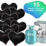 Helium set IBREX srdce černé 15 ks - balónky s dobou létání 30 dní