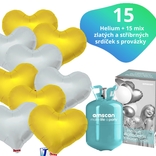 Helium set IBREX srdce zlaté a stříbrné 15 ks - balónky s dobou létání 30 dní