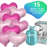 Helium set IBREX srdce růžové mix 15 ks - balónky s dobou létání 30 dní