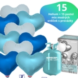 Helium set IBREX srdce modré mix 15 ks - balónky s dobou létání 30 dní